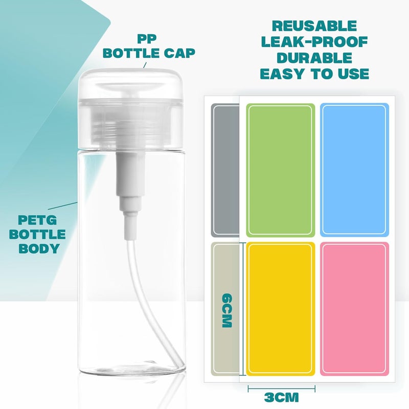 ETTSNU 3 Pack Push Down Pump Dispenser,Clear Push Top Empty Bottles with DIY Stickers for Alcohol,Nail Polish,Makeup Remover,Toner (150ml) - Image 2